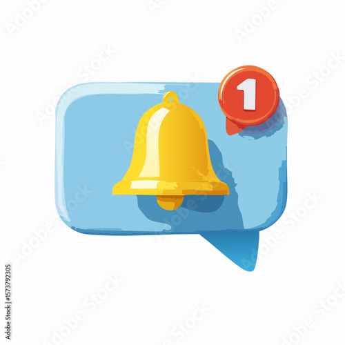 3D Speech bubble message with bell and new notification. Social media reminder. Chat notice.
