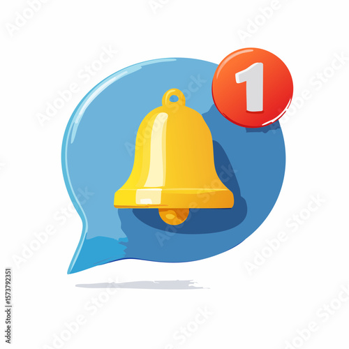3D Speech bubble message with bell and new notification. Social media reminder. Chat notice.