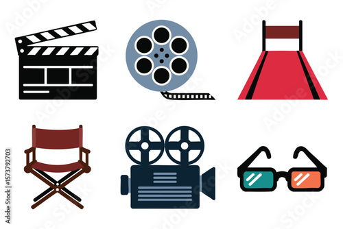 Movie Icons: Clapperboard, Film Reel, Red Carpet & More