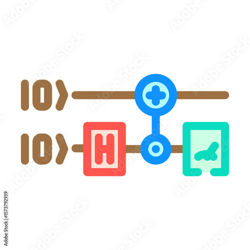 gates diagram quantum computer color icon vector illustration
