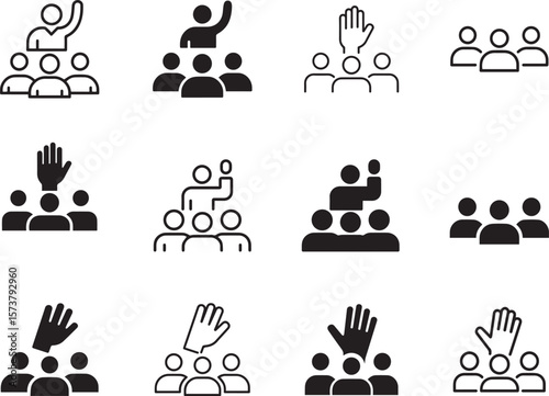 Leadership Icon – Teamwork, Motivation, Support & Speech Symbol – Business Group Icon – PNG & Vector Illustration