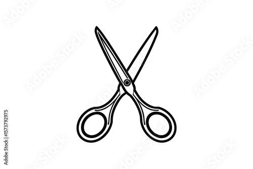 Open Scissors Illustration on White Background in Simple Black and White Silhouette