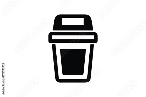Simple black and white icon of a trash can with a lid for waste disposal and recycling concepts
