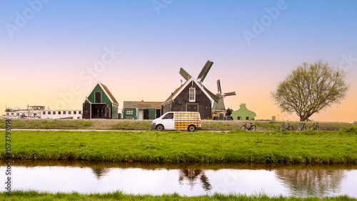 dutch windmill in spring
