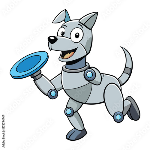 Cartoon robot dog with blue frisbee canine