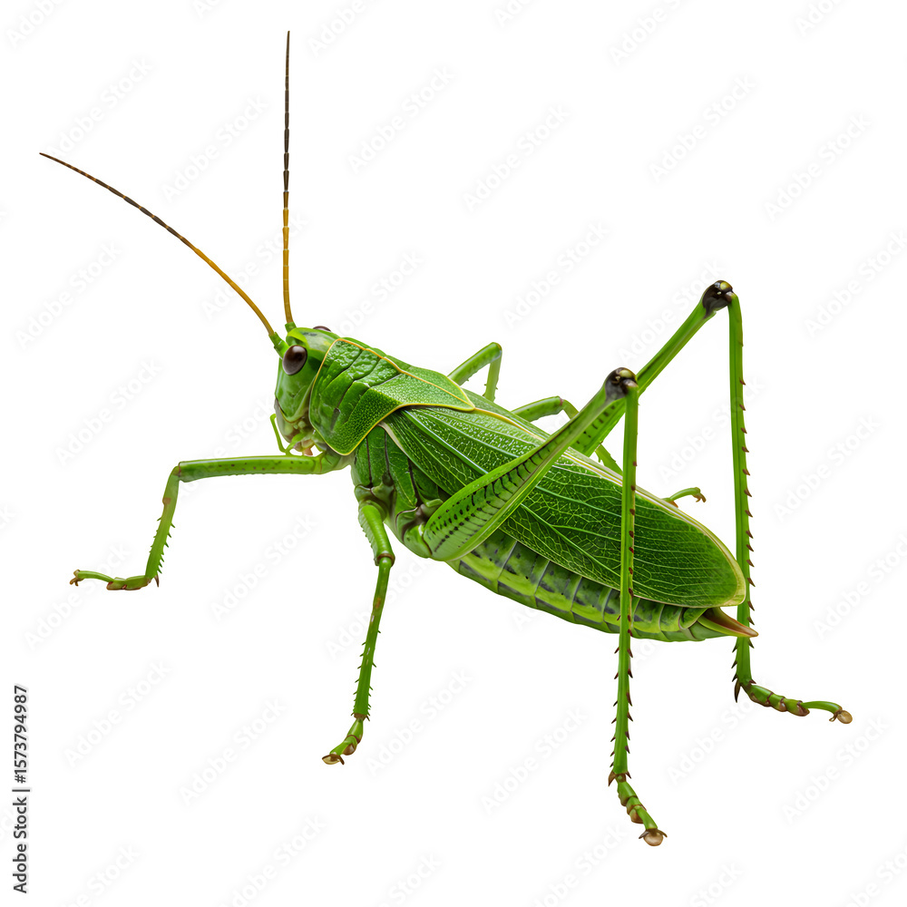 Fototapeta premium Green Katydid png isolated insect png katydid png grasshopper png green bug png cricket png isolated on white or transparent background. PNG