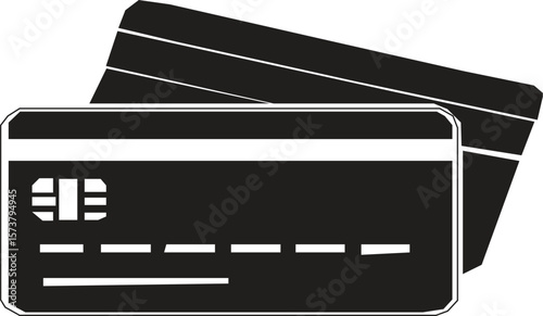 Credit Card Solid Flat Icon, A solid black silhouette of two overlapping credit cards vector Art & Illustration on a white background