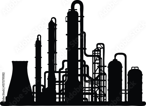 Industrial Refinery Complex Silhouette Illustration of a Chemical Plant