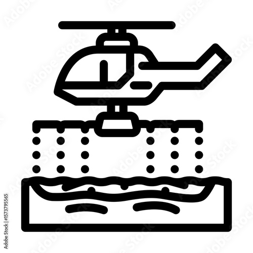 helicopter spraying dispersants oil spill line icon vector illustration