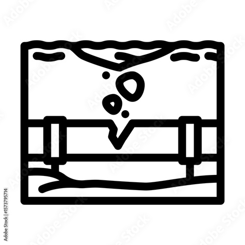 broken pipeline leaking oil ocean line icon vector illustration
