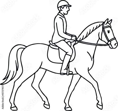 Line Drawing of a Rider and Horse Equestrian Illustration