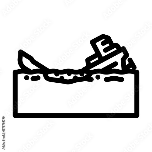 shipwreck spilling oil sea line icon vector illustration