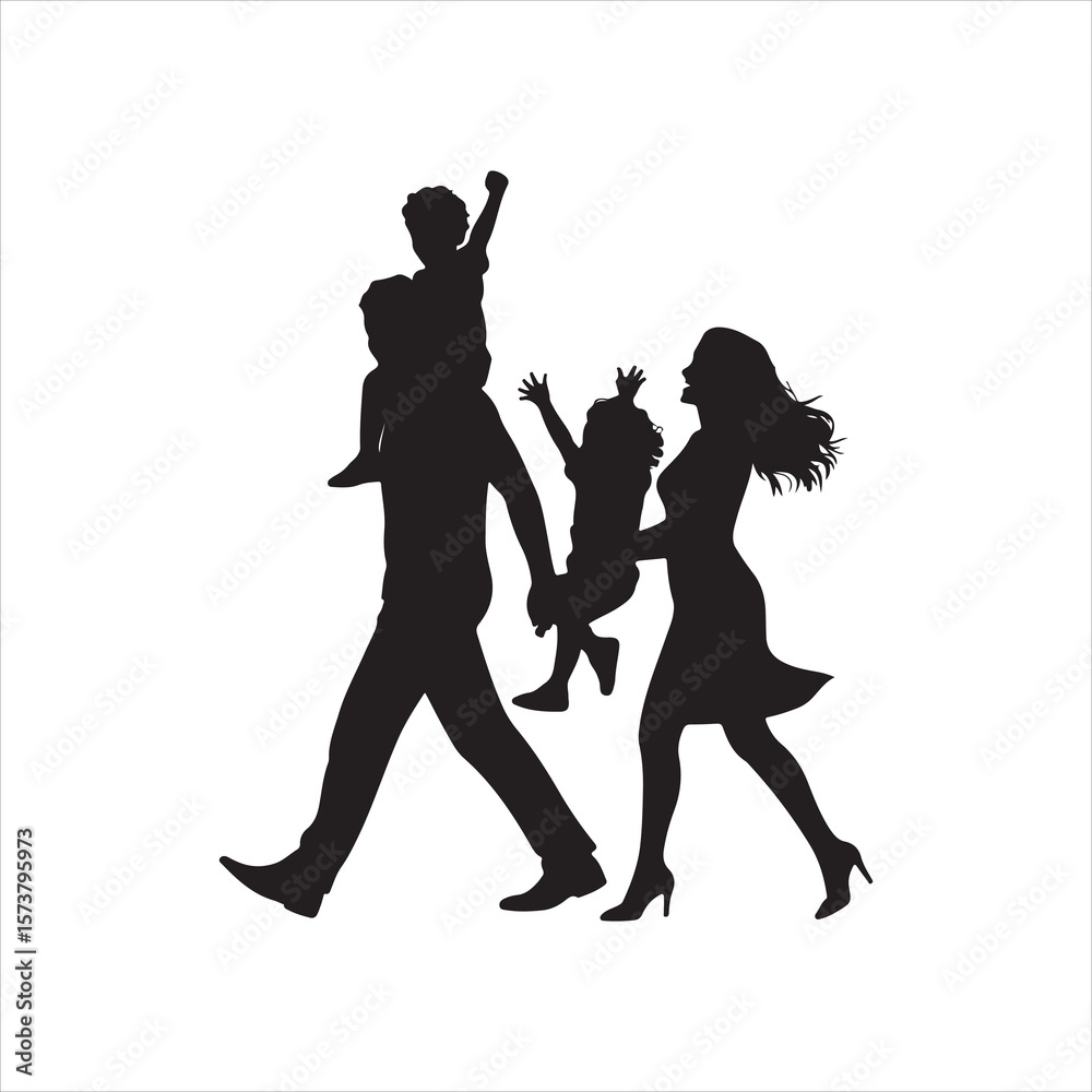Fototapeta premium Parent and Child Holding Hands Silhouette – Family Bonding Vector Illustration in Black and White