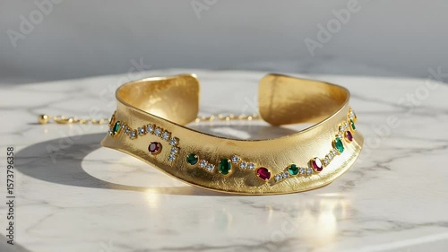 Gold choker necklace with colorful gemstones