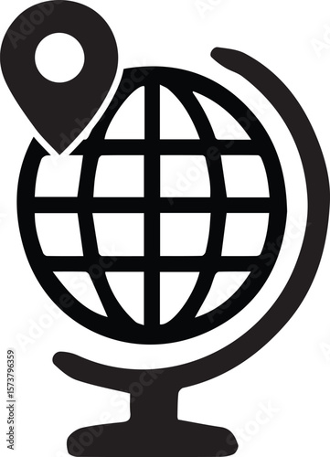 A global network icon featuring a world map with a compass and pointer, symbolizing international communication and travel