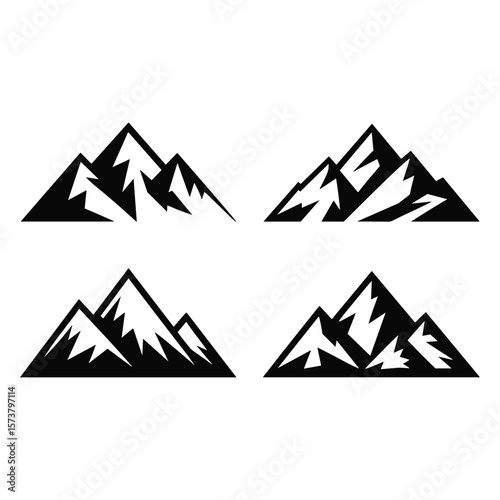 Collection of four stylized mountain peaks in black silhouette
