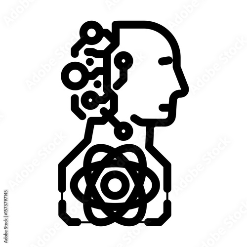 ai and computing merge quantum computer line icon vector illustration