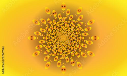 Yellow Spiral Mandala Ornament on Bright Gradient Background – Abstract Floral Corner Design