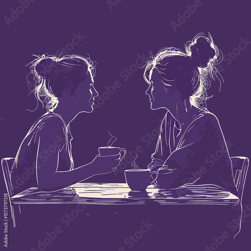 outline vector drawing of two friends discussing