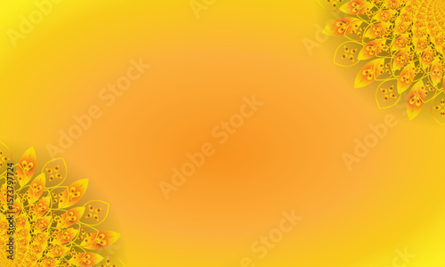Yellow Spiral Mandala Ornament on Bright Gradient Background – Abstract Floral Corner Design