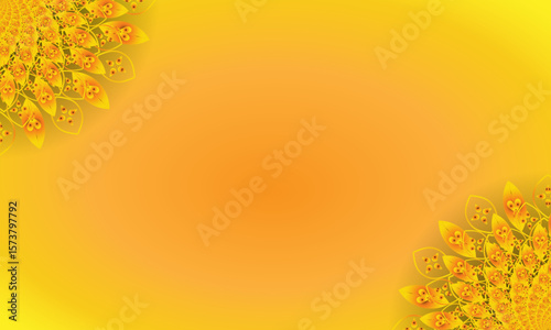Yellow Spiral Mandala Ornament on Bright Gradient Background – Abstract Floral Corner Design