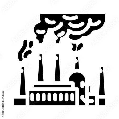 industrial smokestacks releasing particulate matter containing toxic metals glyph icon vector illustration