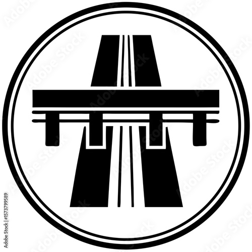 Isometric icon of an overpass road with support pillars  