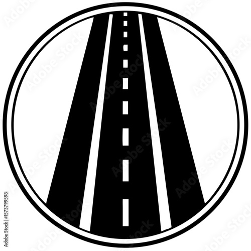 Isometric icon of straight highway with dashed center lines  