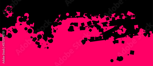 Pink plane with black circles and squares on dark