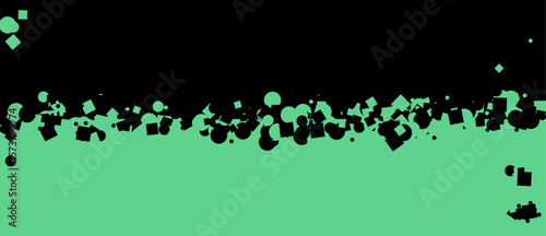 Shapes float between black and mint green space