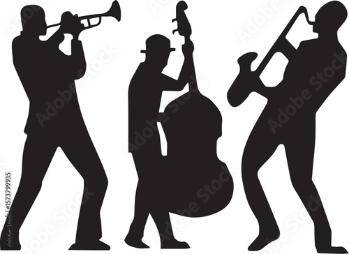 Print Jazz Musicians Playing Instruments Silhouettes