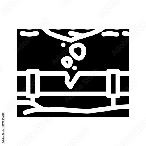 broken pipeline leaking oil ocean glyph icon vector illustration