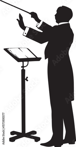 Orchestra Conductor Silhouette with Music Stand