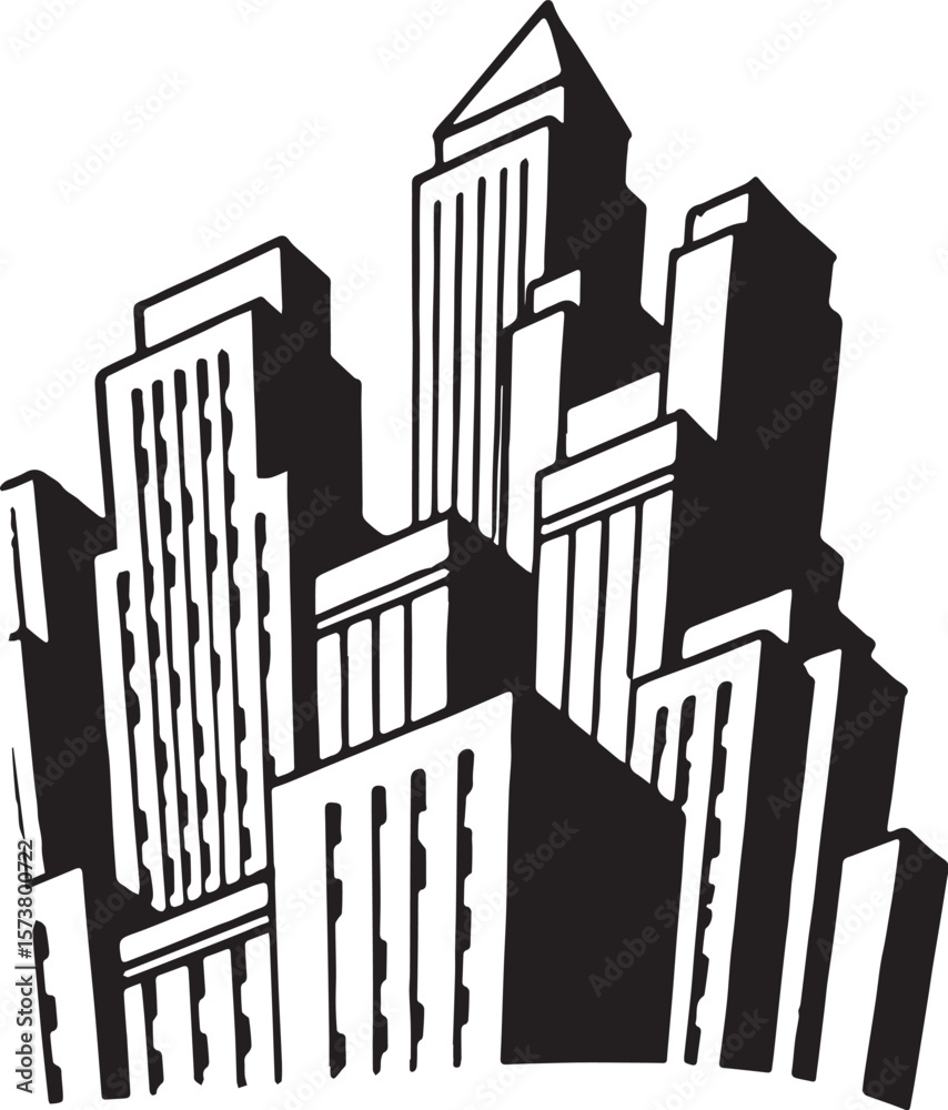 Fototapeta premium Print Stylized Cityscape Buildings Outline