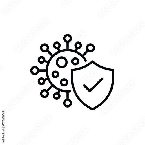 Virus protection shield with checkmark icon representing safety and health