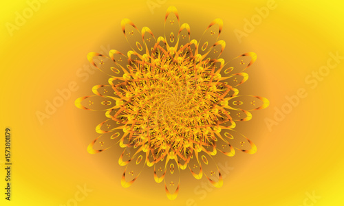 Yellow Spiral Mandala Ornament on Bright Gradient Background – Abstract Floral Corner Design