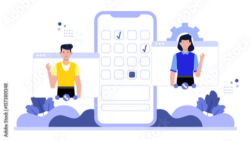 Remote team using shared calendar for collaboration flat vector illustration