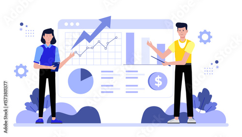 Entrepreneur reviewing dropshipping profit margins flat vector illustration
