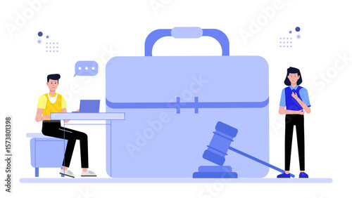 Legal advisor guiding business registration flat vector illustration