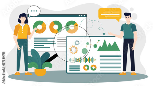 Business analyst comparing regional revenue streams flat vector illustration