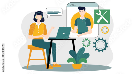 Customer support escalating technical issue to IT flat vector illustration