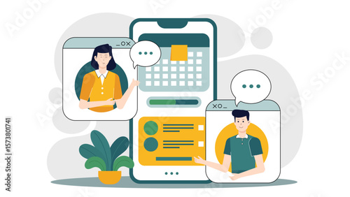Remote team using shared calendar for collaboration flat vector illustration