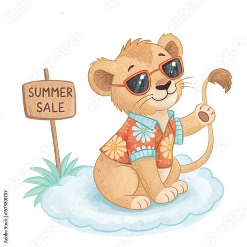 Cute Animal in Hawaiian Outfit on a Cloud  Sunglasses Summer Sale 