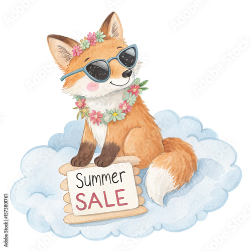 Cute Animal in Hawaiian Outfit on a Cloud  Sunglasses Summer Sale 