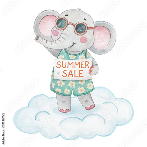 Cute Animal in Hawaiian Outfit on a Cloud  Sunglasses Summer Sale 