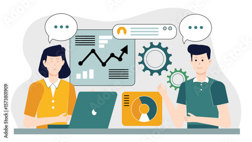 HR team tracking engagement metrics flat vector illustration