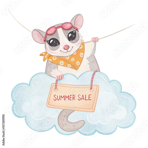 Cute Animal in Hawaiian Outfit on a Cloud  Sunglasses Summer Sale 