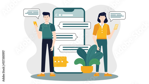 Remote team using chat app for daily standups flat vector illustration