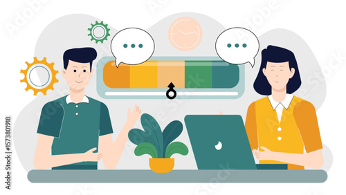 Customer success team conducting NPS survey flat vector illustration