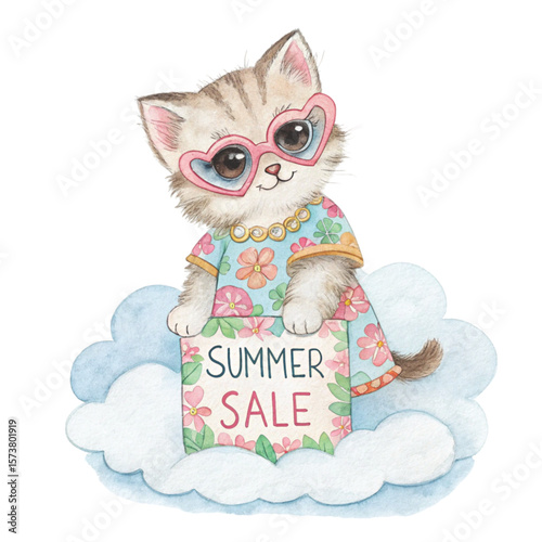Cute Animal in Hawaiian Outfit on a Cloud  Sunglasses Summer Sale 